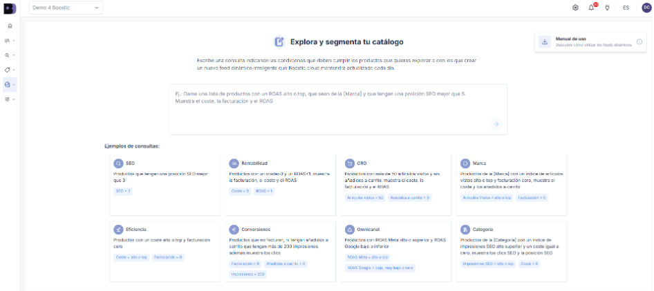 Creación de un feed dinámico inteligente conectado al shopping feed en Boostic.cloud